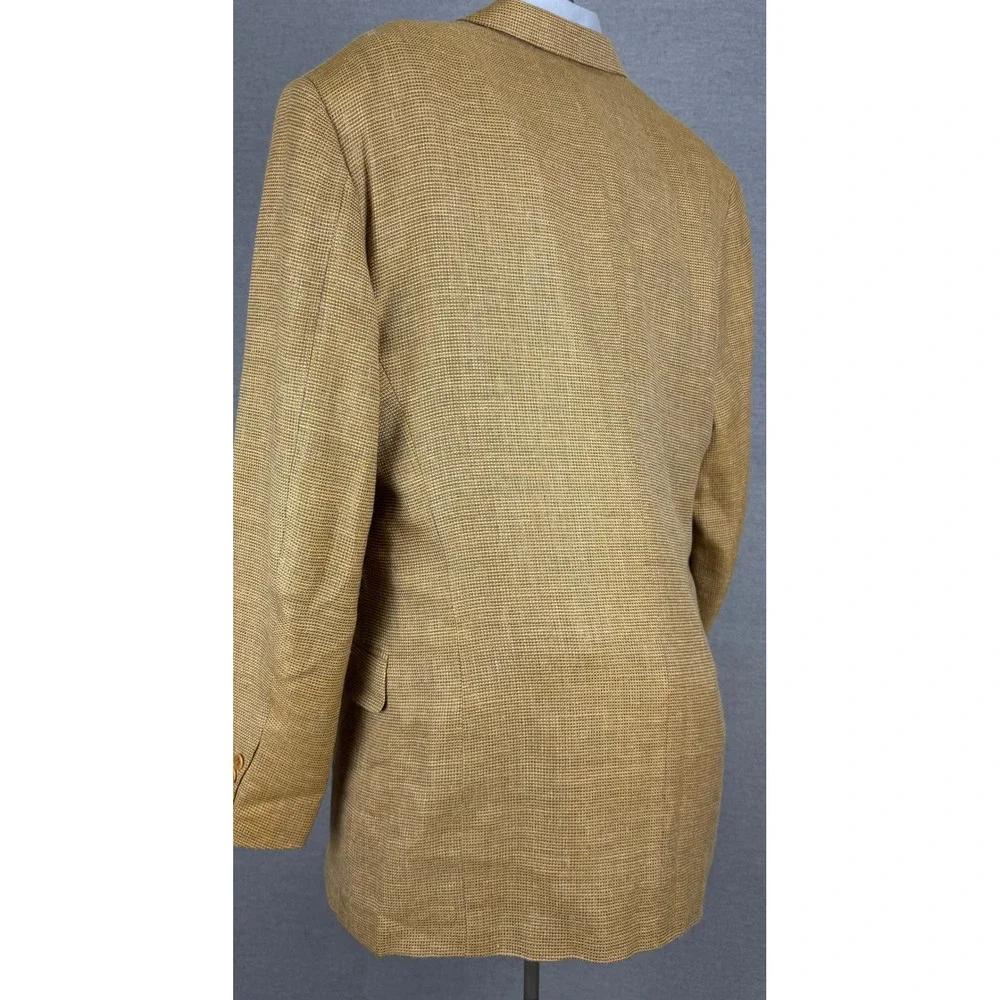 Canali Mens Silk Linen Wool Blazer Tan Gold Houndstooth Sport Coat Italy 54 L